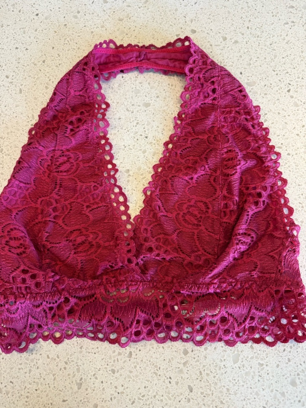 Zenana Outfitters Lace Halter Bralette in Berry Pink